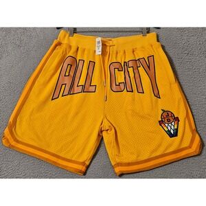 Just Don 'All City' Deluxe Mesh Basketball Shorts Yellow Mens Size Large NWOT